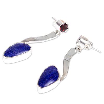 Alternate image for Lapis Lazuli Silver Earrings with Garnet Being Bold