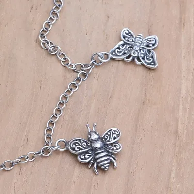 Alternate image for Javanese Garnet Charm Anklet with Butterfly Motif Wild Wings