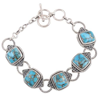 Alternate image for Sterling Silver and Composite Turquoise Link Bracelet Exotic Delight in Blue
