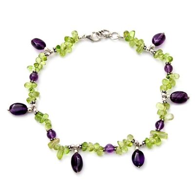 Alternate image for Peridot and amethyst anklet Forest Fiesta