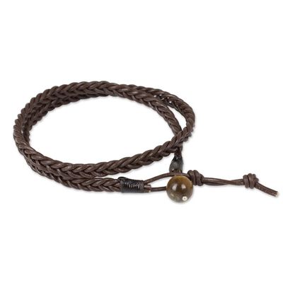 Alternate image for Hand Braided Brown Leather Mens Wrap Bracelet Double Chocolate