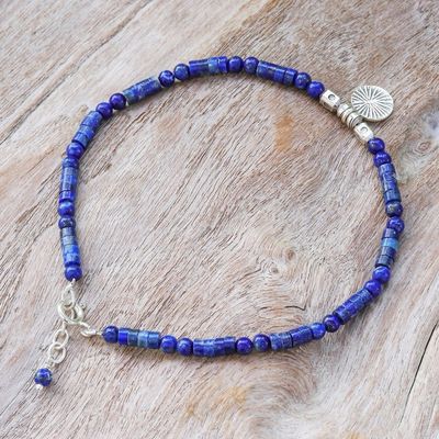 Alternate image for Natural Lapis Lazuli Beaded Anklet with Silver Charm True Charm