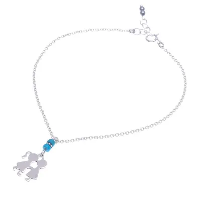 Alternate image for Hematite and Sterling Silver Charm Anklet Playground Love