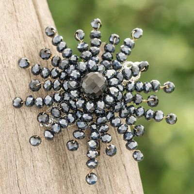 Alternate image for Star-Shaped Black Chalcedony and Glass Beaded Brooch The Dark Starlight