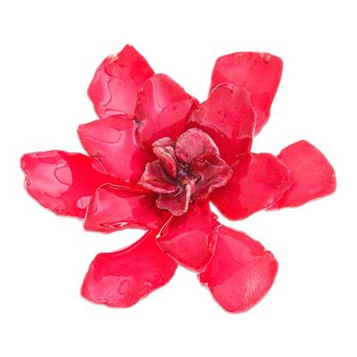 Alternate image for Red Gardenia Flower Brooch Pin with Handmade Resin Coat Seductive Gardenia