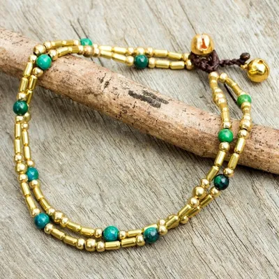 Alternate image for Brass and Serpentine Thai Handcrafted Anklet Golden Bell