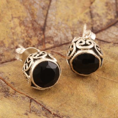 Alternate image for Small Black Onyx Stud Earrings from India Black As Night