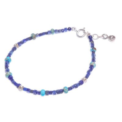 Alternate image for Hand Made Lapis Lazuli and Jasper Beaded Bracelet Blue Cubed