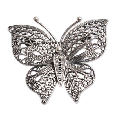 Alternate image for Filigree Butterfly Brooch Pin in Aged Sterling Silver Aged Catacaos Butterfly