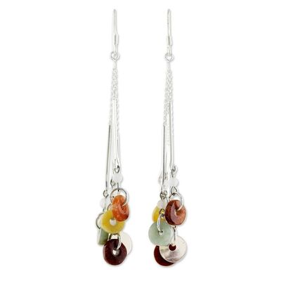 Alternate image for Multicolored Quartz and Jade Waterfall Earrings Earthy Blend