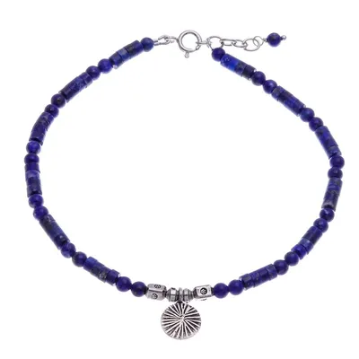 Alternate image for Natural Lapis Lazuli Beaded Anklet with Silver Charm True Charm