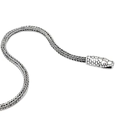 Alternate image for Sterling Silver Naga Chain Bracelet with Snake Pendant Serpent Allure