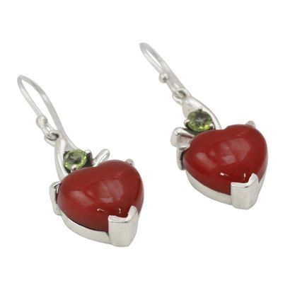 Alternate image for Heart Jewelry Earrings with Red Onyx and Peridot  A Sigh of Romance