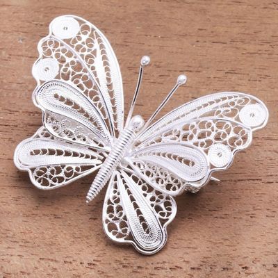 Alternate image for Butterfly Brooch Crafted from Sterling Silver Filigree Mesmerizing Butterfly