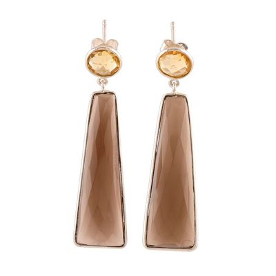Alternate image for 14.5-Carat Smoky Quartz and Citrine Dangle Earrings Glorious Dazzle
