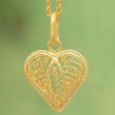 Alternate image for Gold Plated Filigree Heart Necklace Lace Sweetheart