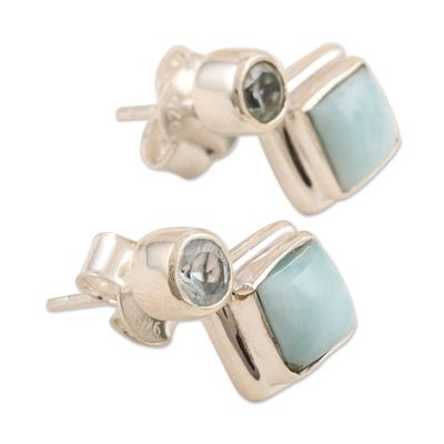 Alternate image for Larimar and Blue Topaz Sterling Silver Drop Earrings Harmony in Blue