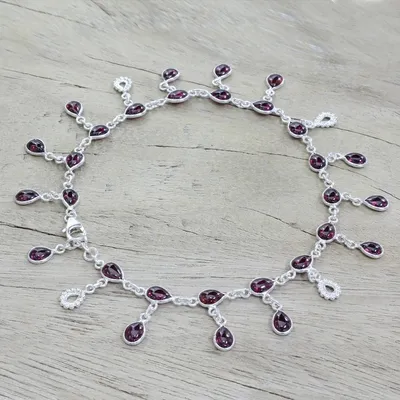 Alternate image for Hand Made Garnet Sterling Silver Charm Anklet India Starry Allure in Red
