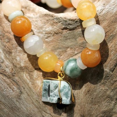 Alternate image for Beaded Jade and Quartz Bracelet with Elephant Charm Elephant Remembrance