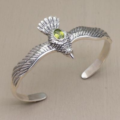 Alternate image for Peridot Hawk Motif Cuff Bracelet in Sterling Silver Spirit Hawk
