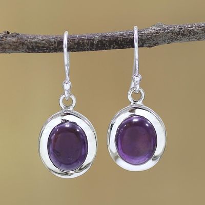 Alternate image for Amethyst and Sterling Silver Dangle Earrings from India Haloed Purple