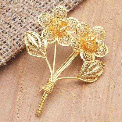 Alternate image for Gold-Plated Filigree Flower Bouquet Brooch Valentine Bouquet