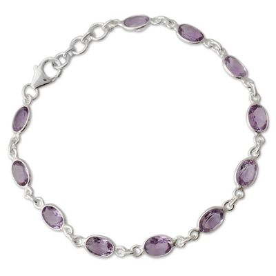 Alternate image for Handcrafted Indian Amethyst Sterling Silver Tennis Bracelet Romantic Violet