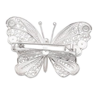 Alternate image for Butterfly Brooch Crafted from Sterling Silver Filigree Mesmerizing Butterfly