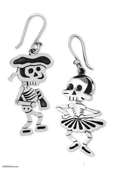 Alternate image for Taxco Silver Skeleton Earrings Skeletal Matador Dance