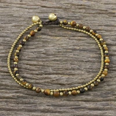 Alternate image for Tigers Eye and Brass Beaded Anklet from Thailand Ringing Beauty