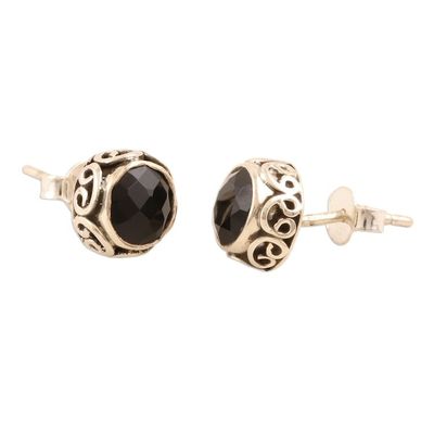 Alternate image for Small Black Onyx Stud Earrings from India Black As Night