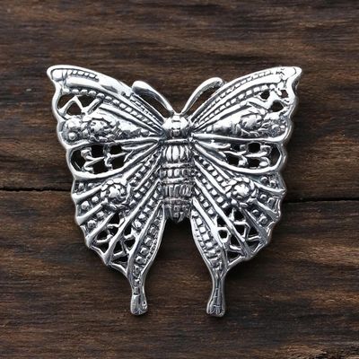 Alternate image for Sterling Silver Butterfly Brooch Crafted in India Inspiring Butterfly
