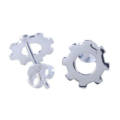 Alternate image for Silver Gear Earrings with High Polish Finish from Thailand Gears Turning