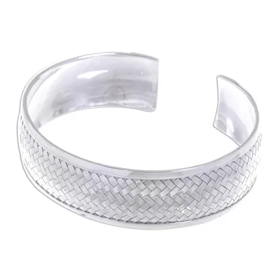 Alternate image for Sterling Silver Cuff Bracelet with Woven Motif Weaving Tales