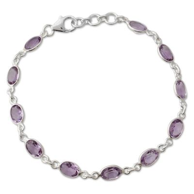 Alternate image for Handcrafted Indian Amethyst Sterling Silver Tennis Bracelet Romantic Violet