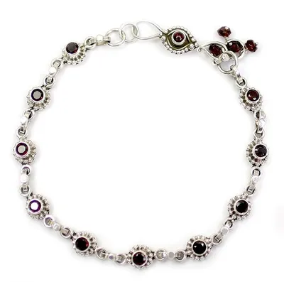 Alternate image for Indian Ankle Jewelry with Garnet and Sterling Silver Scarlet Sun Blossoms