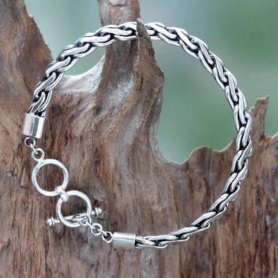 Alternate image for Handcrafted Mens Sterling Silver Chain Bracelet Dauntless