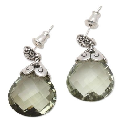 Alternate image for Silver Earrings from Bali Featuring 10 Carats of Prasiolite Dazzling