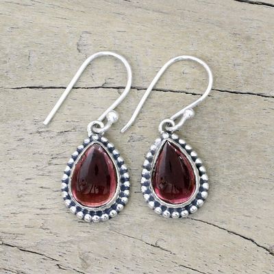 Alternate image for Sterling Silver and Garnet Drop Shape Dangle Earrings Radiant Dewdrops