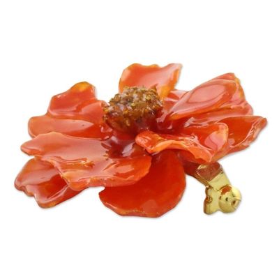 Alternate image for Natural Cosmos Flower Brooch in Pumpkin from Thailand Blooming Cosmos in Pumpkin
