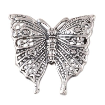 Alternate image for Sterling Silver Butterfly Brooch Crafted in India Inspiring Butterfly