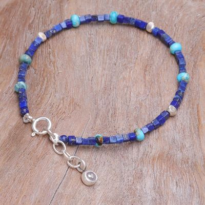 Alternate image for Hand Made Lapis Lazuli and Jasper Beaded Bracelet Blue Cubed