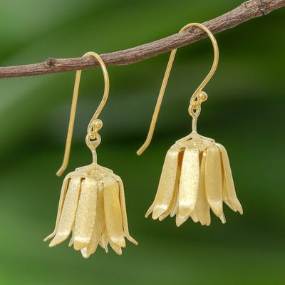 Alternate image for Handcrafted Thai Gold Plated Silver Floral  Earrings Shy Lotus