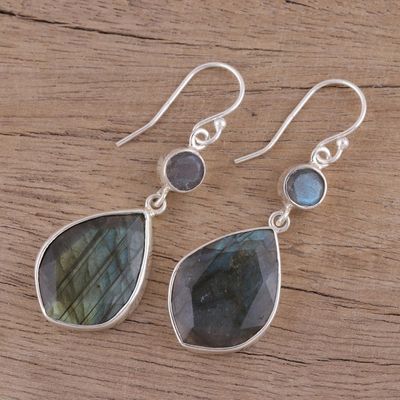 Alternate image for 36 Carat Labradorite and Silver Dangle Earrings Frozen Aurora