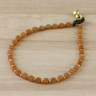 Alternate image for Handmade Orange Quartz and Brass Beaded Anklet from Thailand Sunset Dreams