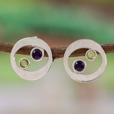 Alternate image for Unique Sterling Silver Amethyst and Peridot Earrings Drifters