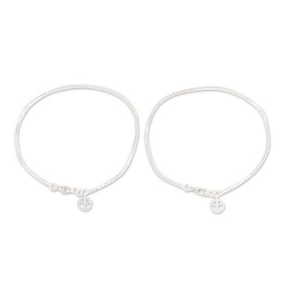 Alternate image for Pair of Sterling Silver Anklets with Peace Charms Radiant Peace