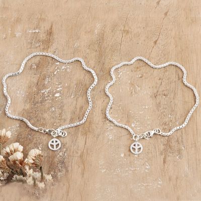 Alternate image for Pair of Sterling Silver Anklets with Peace Charms Radiant Peace