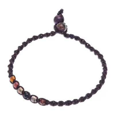 Alternate image for Multicolored Agate Beaded Macrame Anklet from Thailand Thai Beach Chic