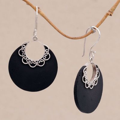 Alternate image for Sterling Silver and Lava Stone Crescent Earrings from Bali Crescent Lace